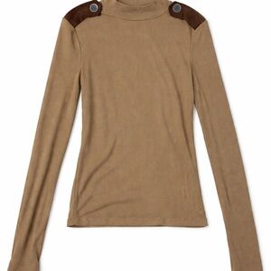 Fitted Ribbed Long Sleeve Top with Shoulder Patches